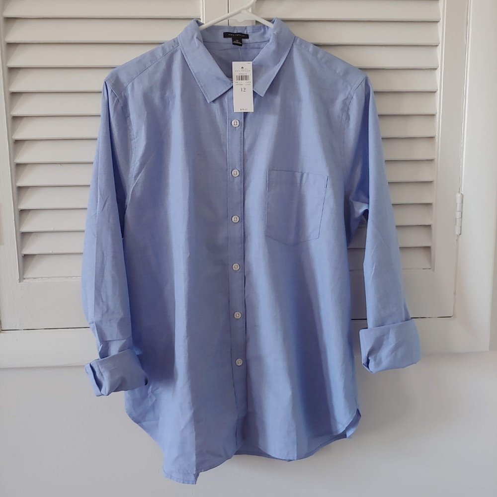 NWT ANN TAYLOR blue button down shirt 12